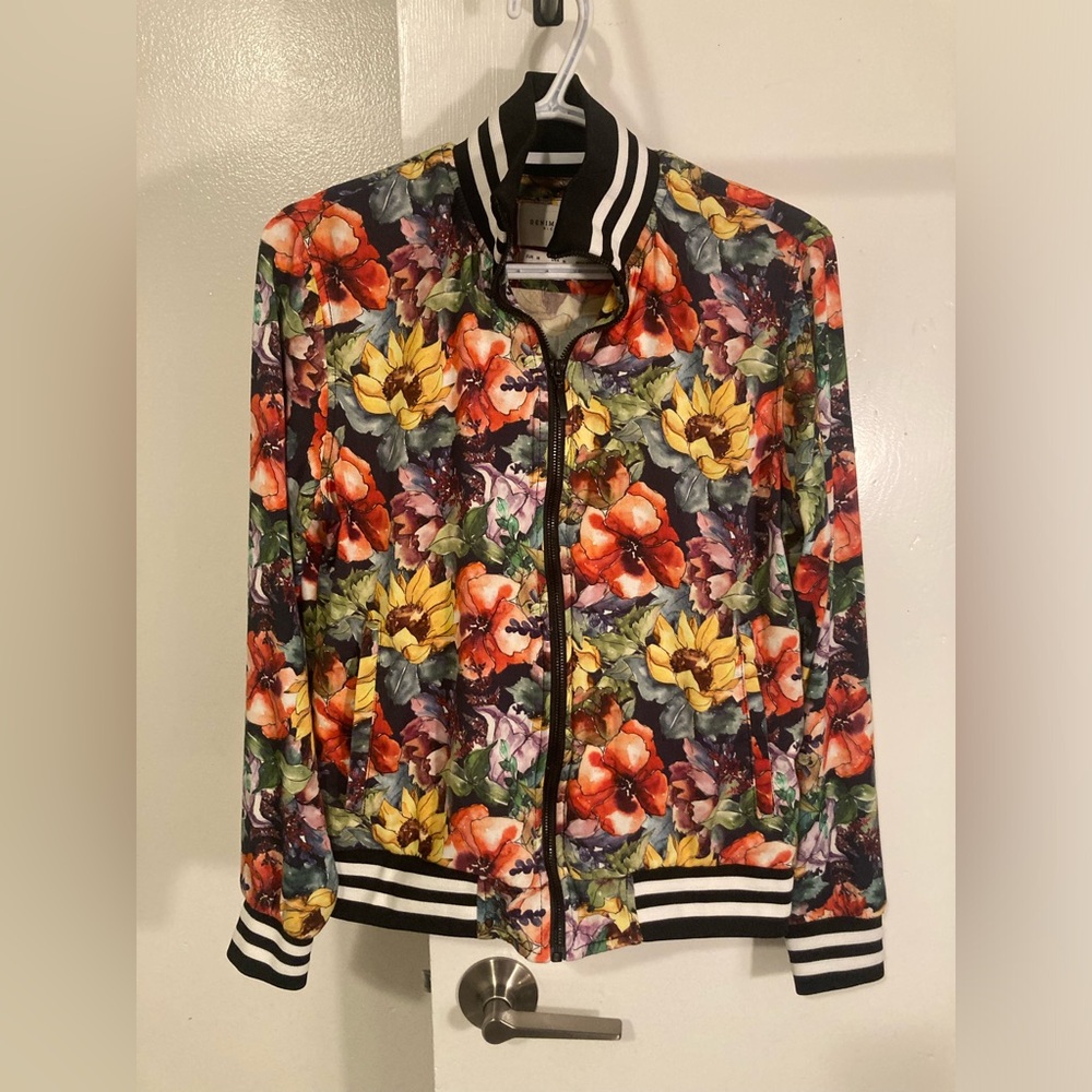 Denim and Flower floral bomber jacket